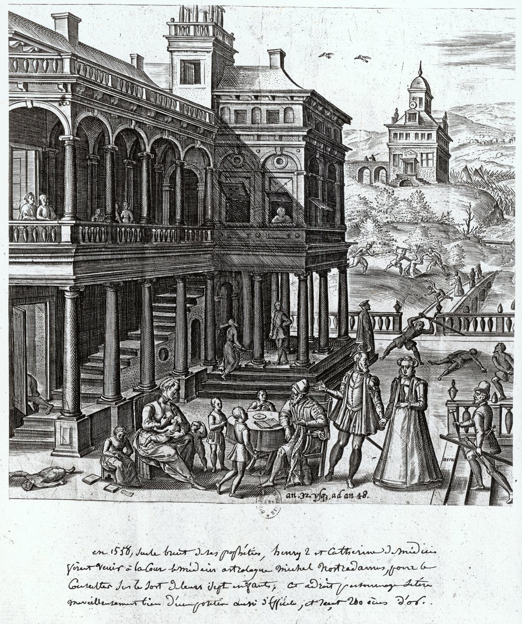 Michel de Nostradame (1503-66) consulté sur le sort des sept enfants de Catherine de Médicis (1519-89) et Henri II (1519-59) 1548 - French School
