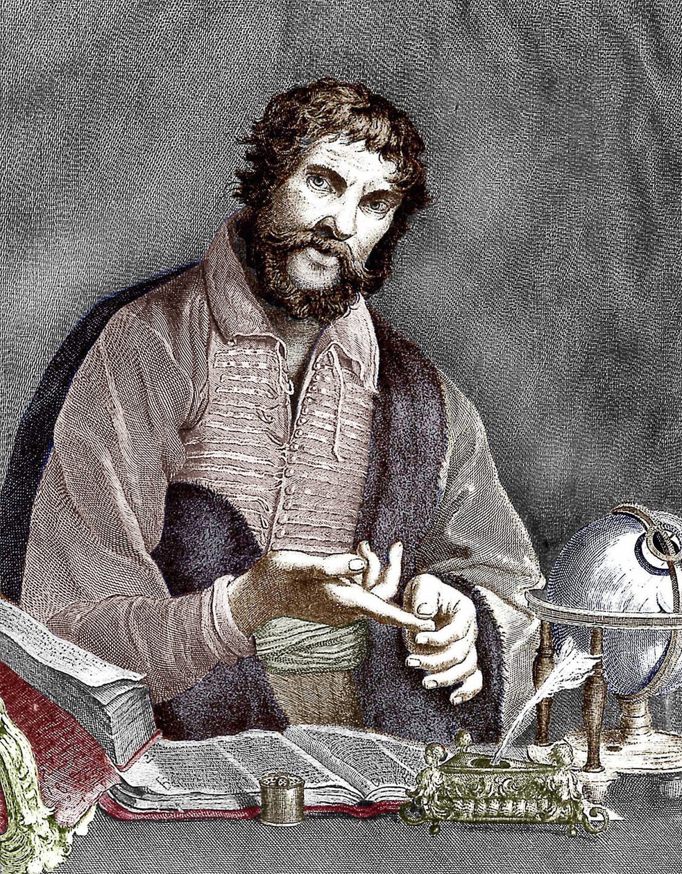 Michel de Nostredame, alias Nostradamus (1503-1566) astrologue et médecin français, gravure, document colorisé - French School