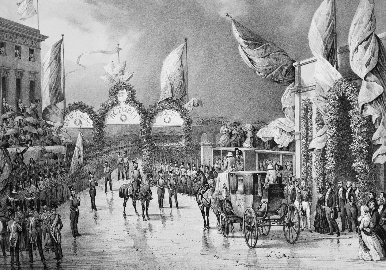 Honneurs militaires au roi à Gosport - Louis-Philippe Ier (1773-1850), roi des Français, Prince Albert (1819-1861) et Victoria (1819-1901), reine d