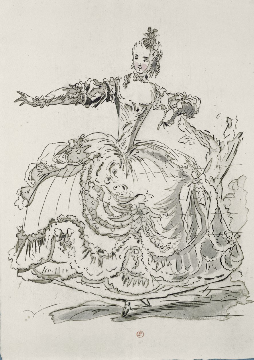 Mlle Puvigne en La Statue Vivante, dans Pygmalion, un livret de Lamotte, composé par Jean-Philippe Rameau (1683-1764) 1748 (gravure en couleur) - French School