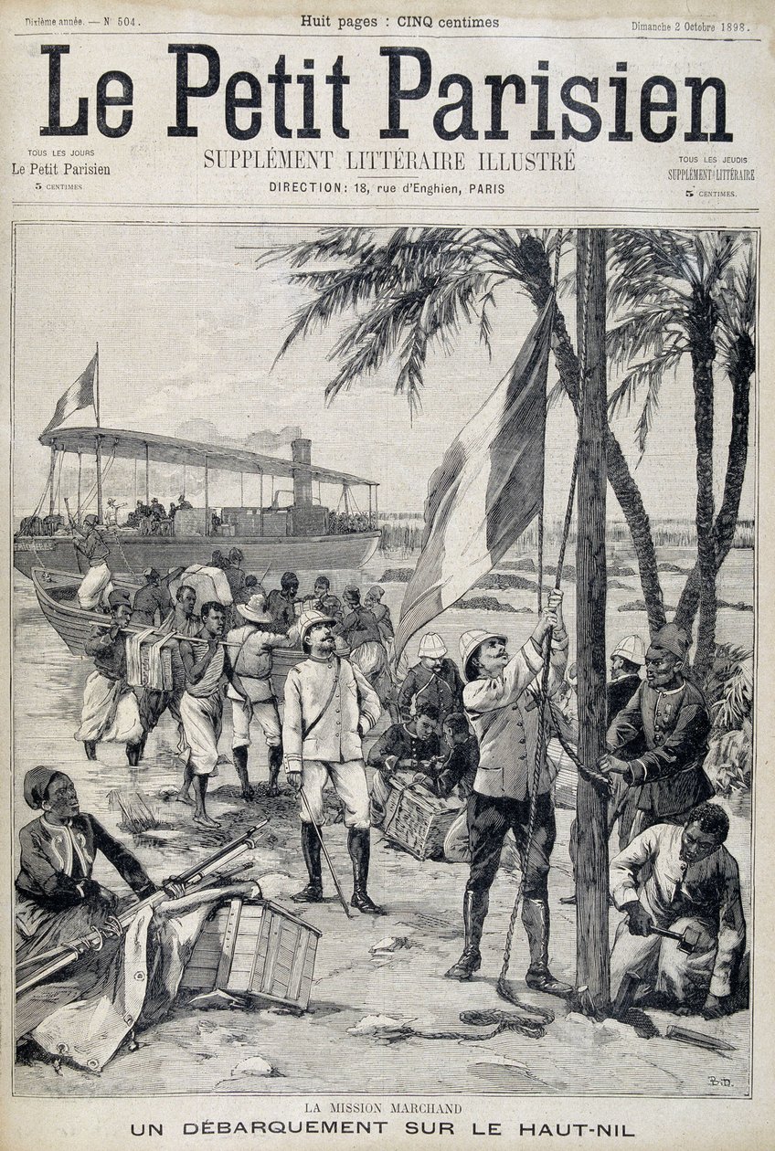 Mission Marchand : débarquement sur le haut Nil - dans "Le Petit Parisien" du 02/10/1898 (gravure) - French School