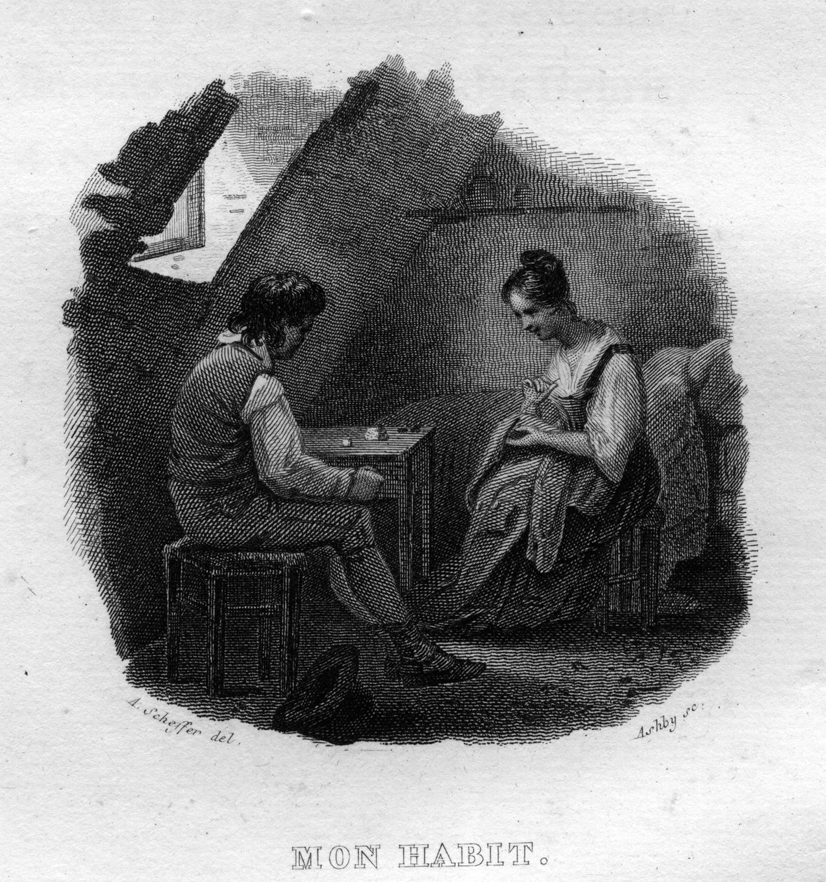 Mon habit Chanson de Béranger dans « Œuvres complètes » (1834) de Pierre Jean de Béranger (1780-1857), poète et chansonnier français - French School