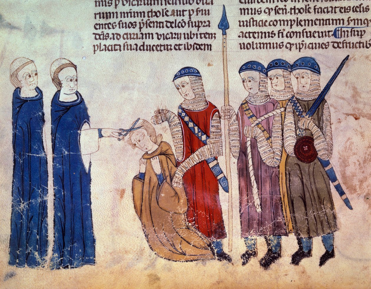 Moine tondu en punition pour sa débauche. Miniature du manuscrit « Coutumes de Toulouse » (Folio 33V) - French School