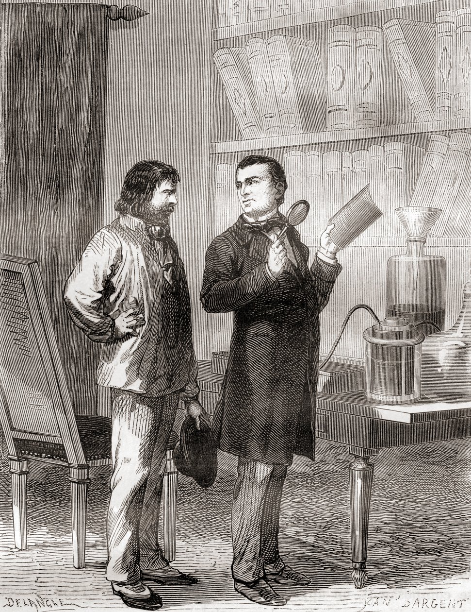 Moritz von Jacobi, à droite, découvrant la galvanoplastie ou l