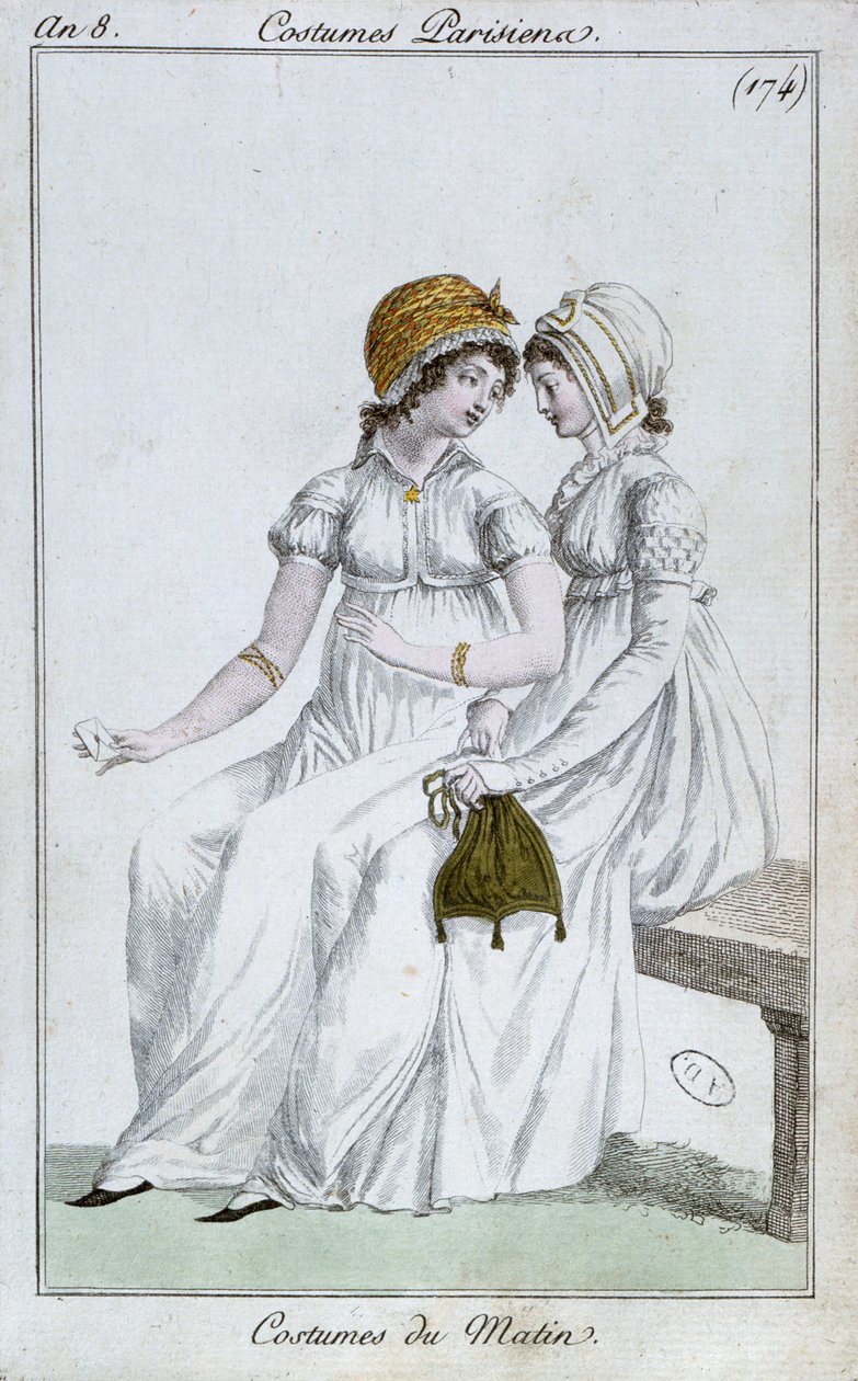 Robe du matin, planche de mode des Costumes Parisiens, 1800 - French School