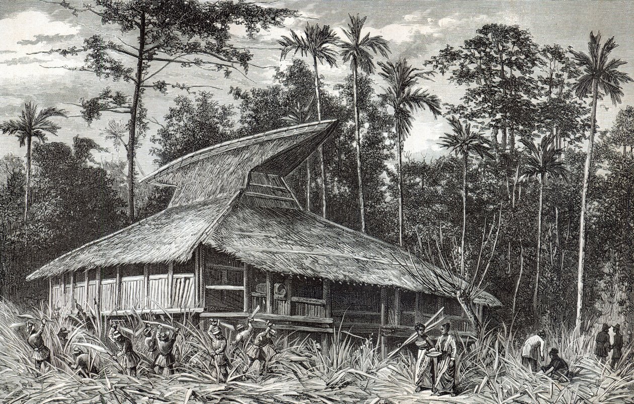 Mosquée à Dodinga, Nouvelle-Guinée, illustration de la revue Le Tour du Monde, 1879 - French School