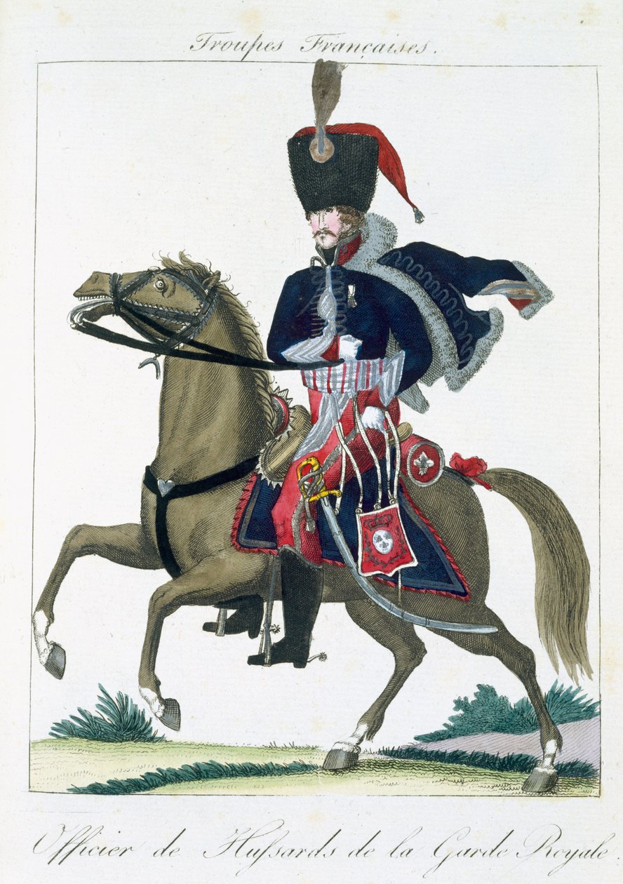 Officier Monté des Hussards de la Garde Royale, de Troupes Françaises, pub. chez Basset, Paris, vers 1790 - French School