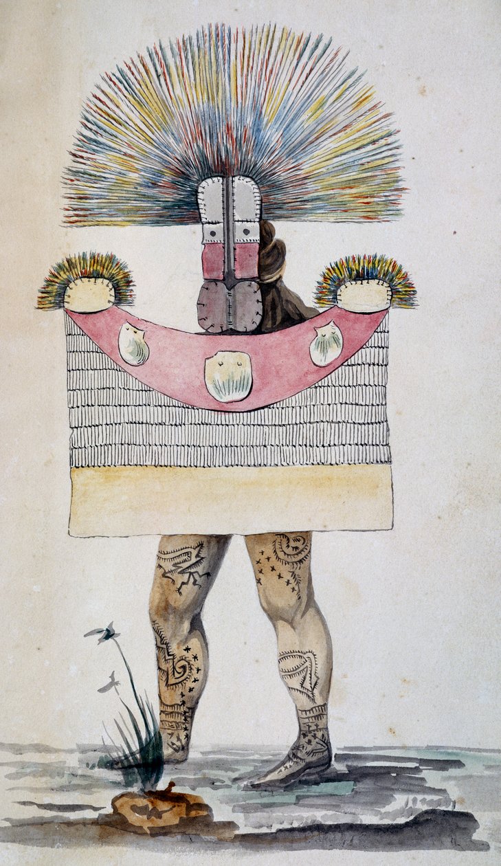 Robe de deuil ou Parae à Tahiti, aquarelle par Jules-Louis Lejeune, basée sur Voyage autour du monde - French School