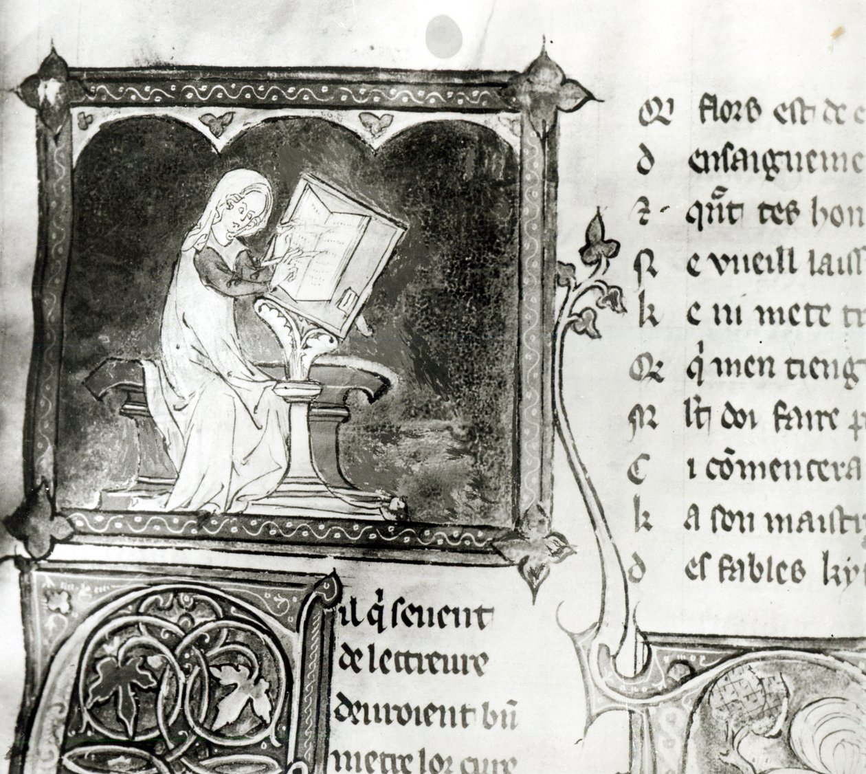 Ms.3142 fol.256 Marie de France (fl. XIIe siècle) écrivant, d