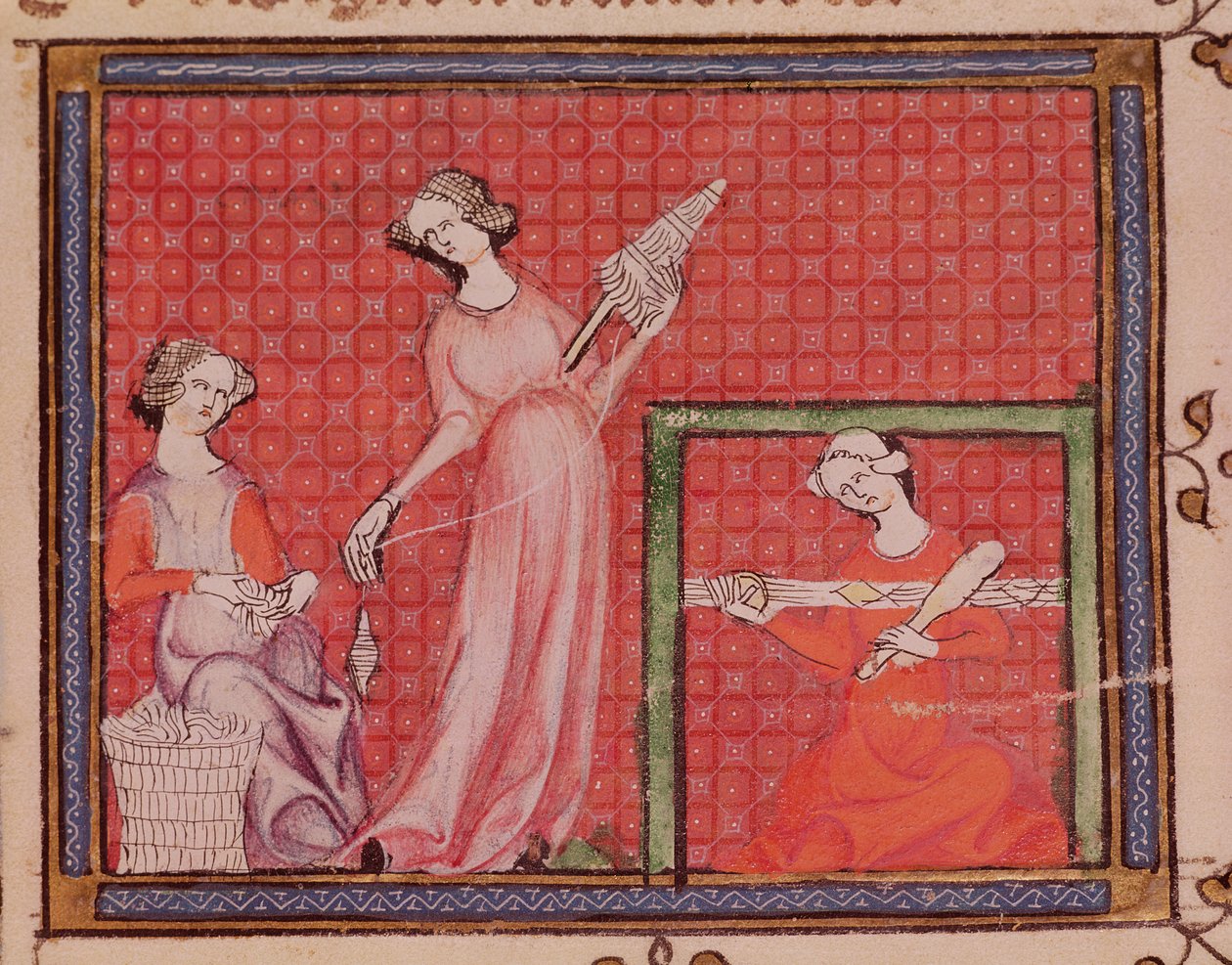 Ms 1044 f.101 Femmes filant de la laine, d