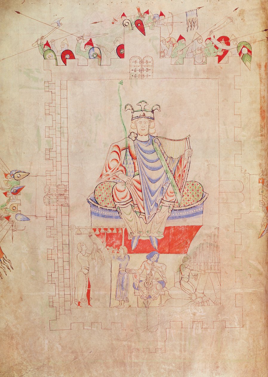 Ms. 1215 t.3 fol.13v Roi David en majesté au centre de Jérusalem, 1109 - French School