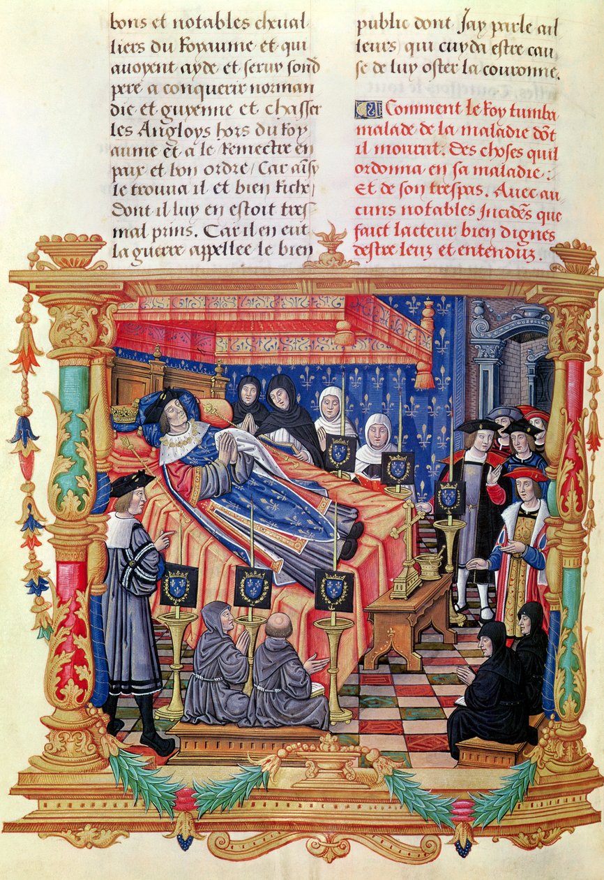 Ms 18 fol.208v La Mort de Louis XI (1461-83), des Mémoires de Philippe de Commynes, 1489-98 - French School