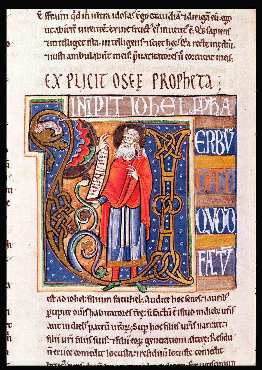 Initiale historiée U représentant Joël, de la Bible de Souvigny - French School