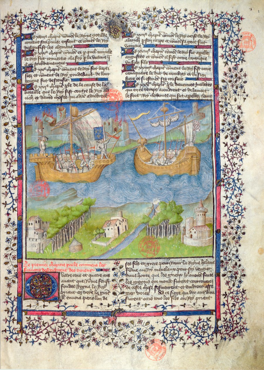 Ms 2028 fol. 2 Les origines troyennes de la nation française, des Grandes Chroniques de France - French School