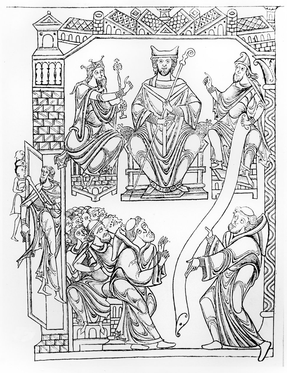 Cartulaire du Mont Saint-Michel : le duc Richard II de Normandie faisant don de terres et de privilèges au monastère du Mont Saint-Michel - French School