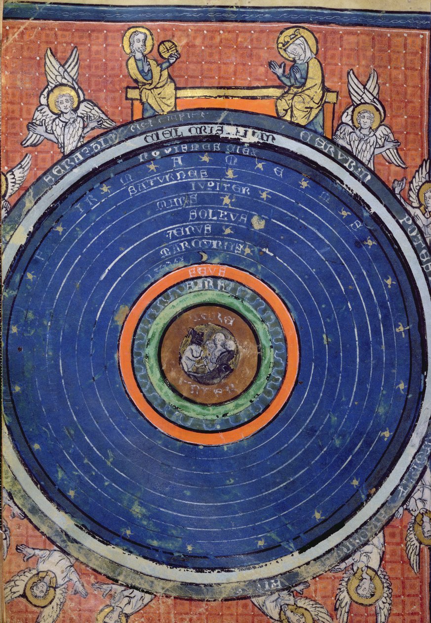 Le Monde, selon Aristote, miniature de De Philosophia Mundi par Guillaume de Conches (1100-54) 1276-77 - French School