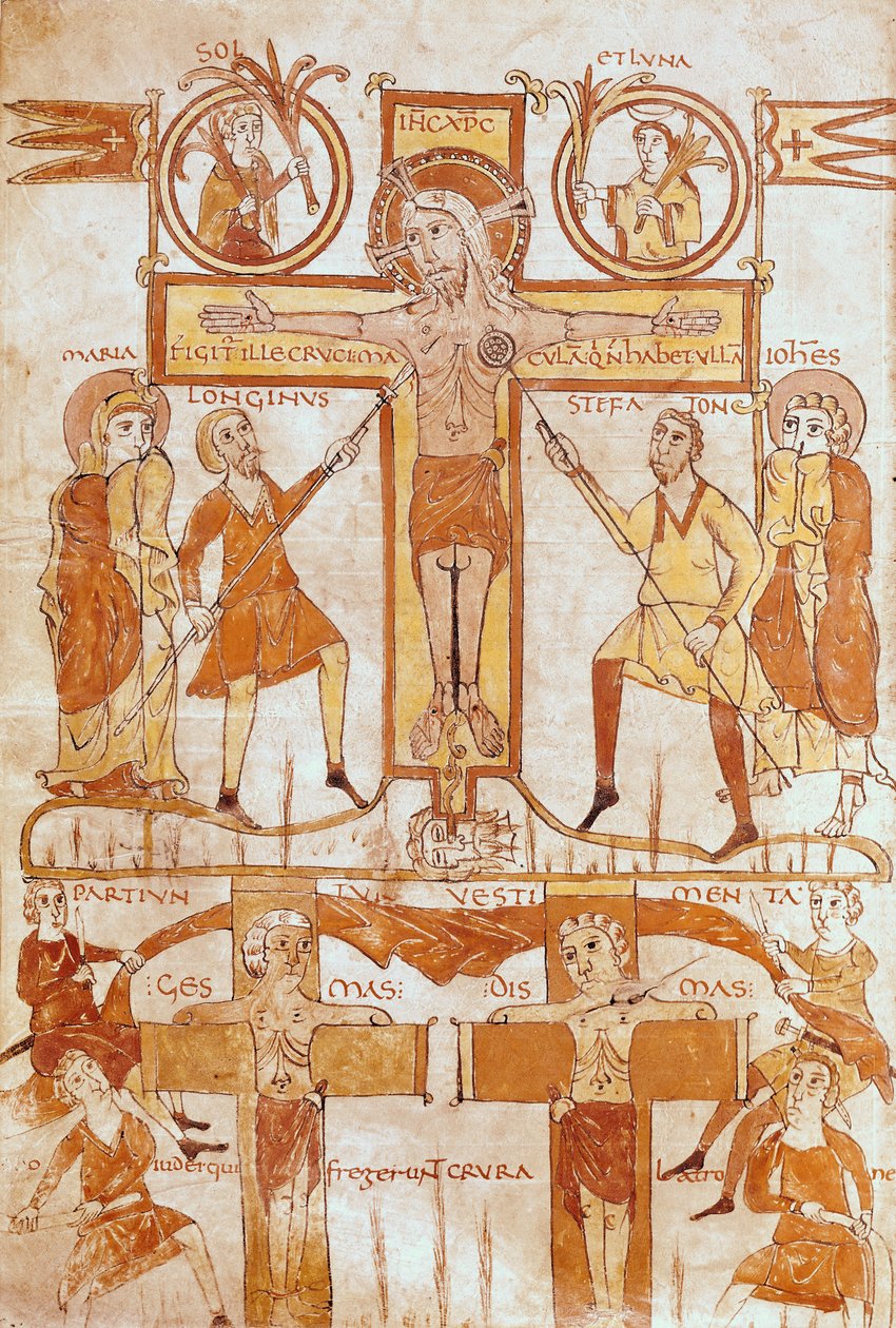 Ms 24 fol.7v La Crucifixion et la Division des vêtements du Sauveur, d