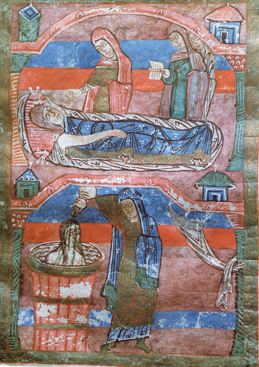 Femme hydropique guérie par les bains de Sainte Radegonde, de La Vie de Sainte Radegonde - French School