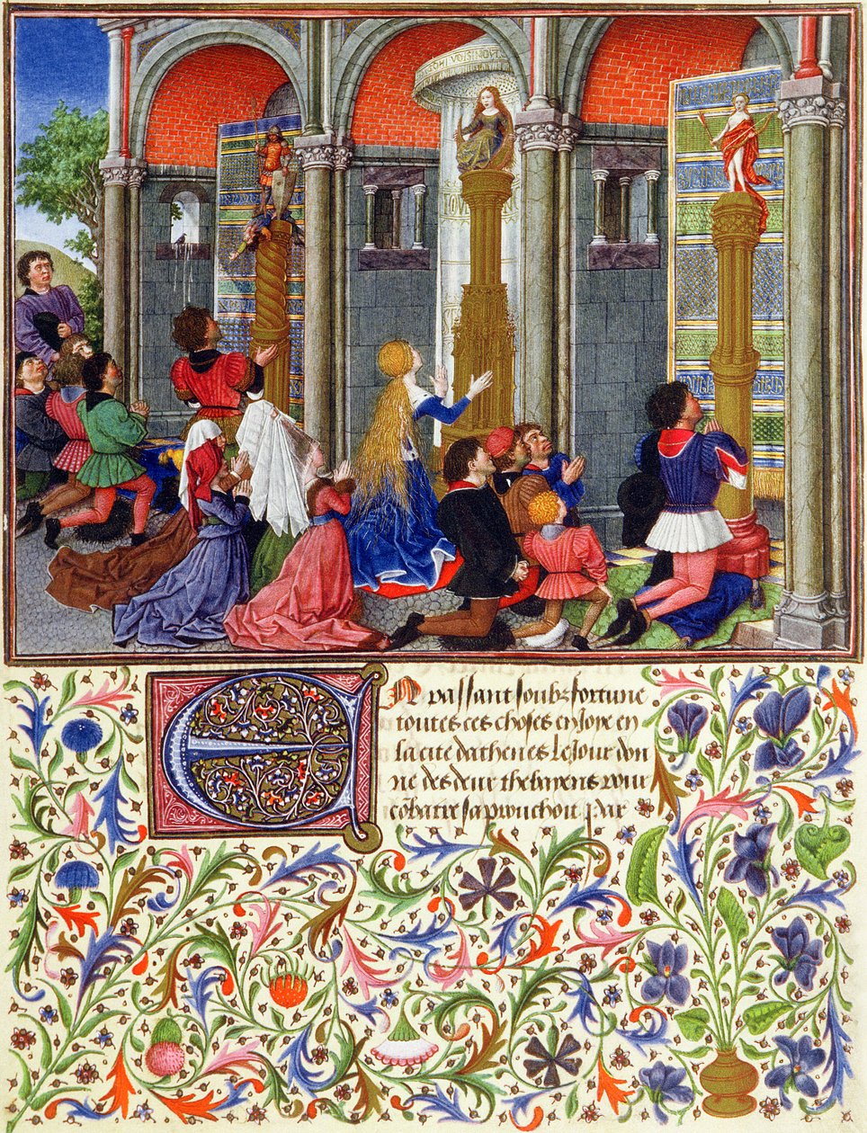 Arcitas priant Mars, Palemon priant Vénus, Émilie priant Diane, de La Teseida, par Giovanni Boccaccio (1313-75) 1340-41 - French School