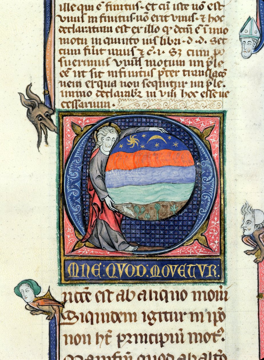 Ms 3469 Christ tenant un globe avec les quatre éléments, tiré de la Physique d