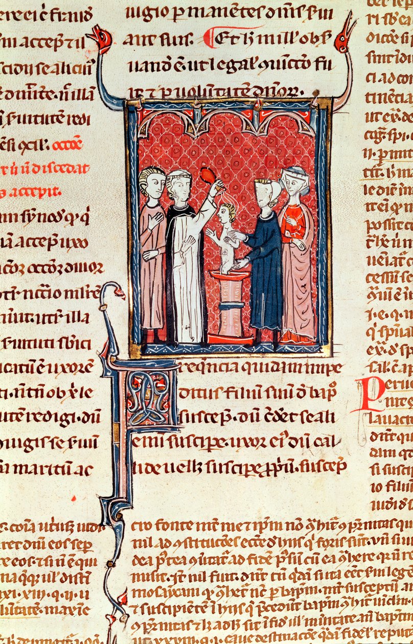 Ms 372 fol.161 Une scène de baptême, des Décrets de Gratien - French School