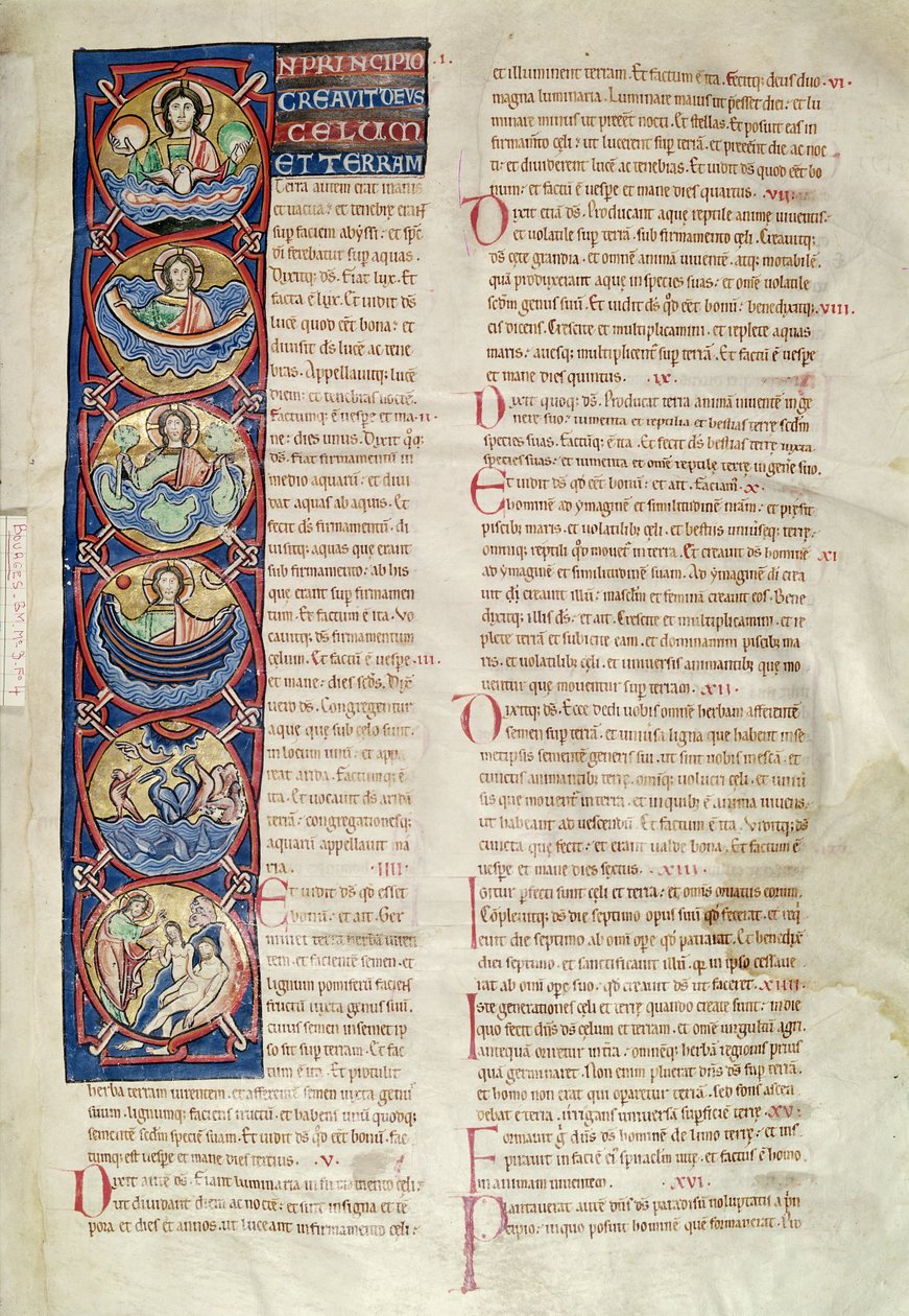 Les Six Jours de la Création, de Ms 3 fol.4 de la Bible de Saint-Sulpice de Bourges - French School