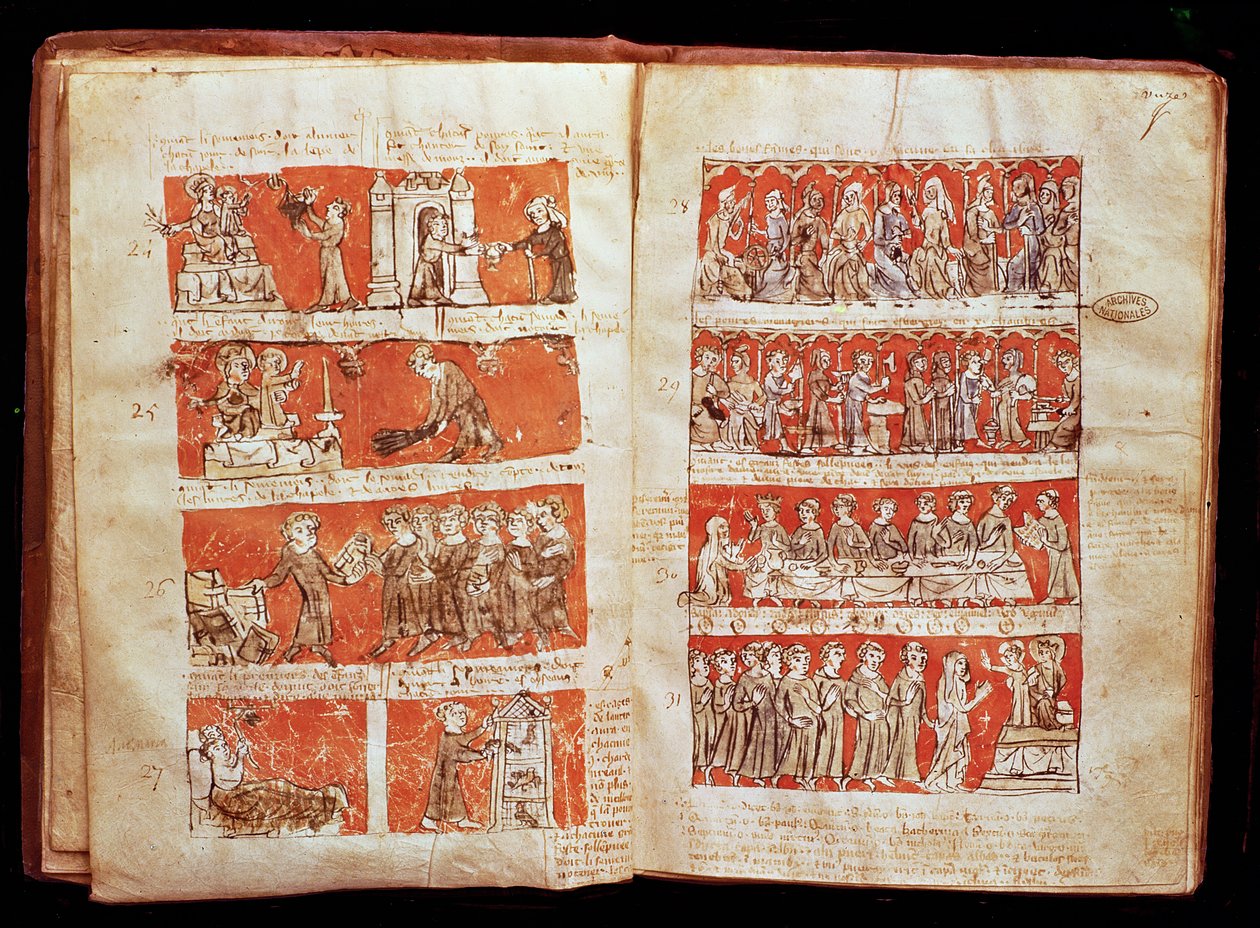 Scènes de la vie des étudiants du Collège de la Sainte Vierge à Paris, des Statuts du Collège de Hubant, 1387 - French School