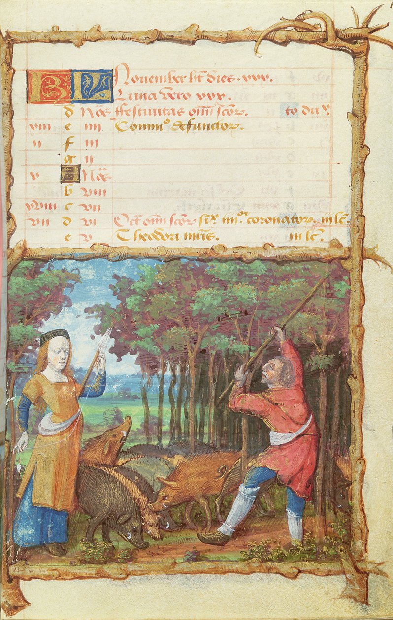 Ms 438 Le mois de novembre : Récolte des glands, d