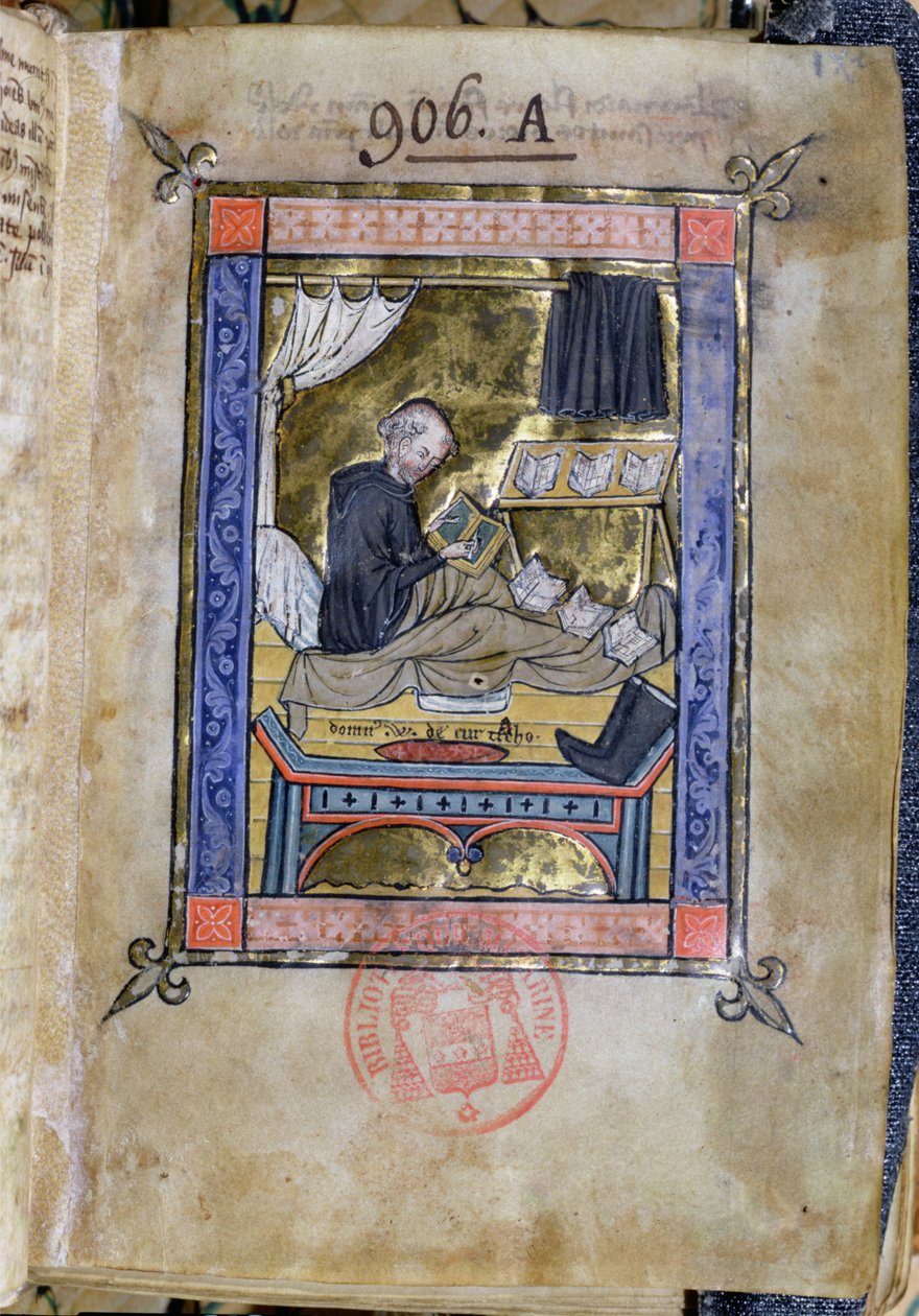 Moine écrivant dans son lit, de Flores Bernardi par Guillaume de Tournai - French School