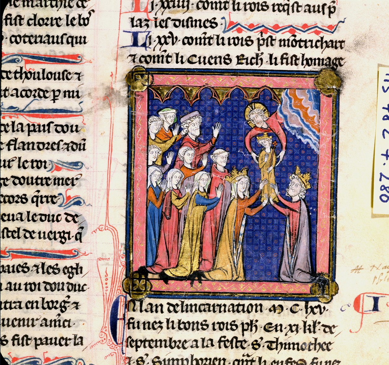 Ms 782 f.280 Roi Philippe II (1165-1223) de France, des Chroniques de Saint-Denis, fin du 13e siècle - French School