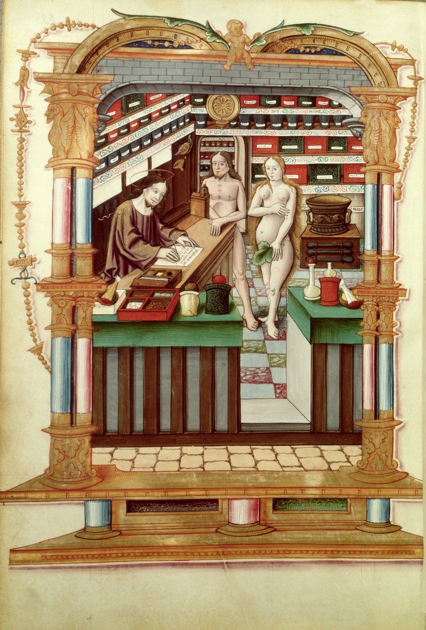 Ms Fr 1537 Christ le Pharmacien avec Adam et Ève, de Chants royaux sur la Conception couronnée du Puy de Rouen - French School
