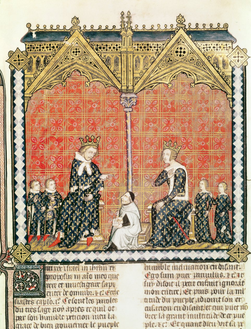 Le Roi Charles V (1338-80) et Jeanne de Bourbon (1338-77) avec leurs enfants, du Rational des divins offices par Guillaume Durand (1230-96) 1374 - French School