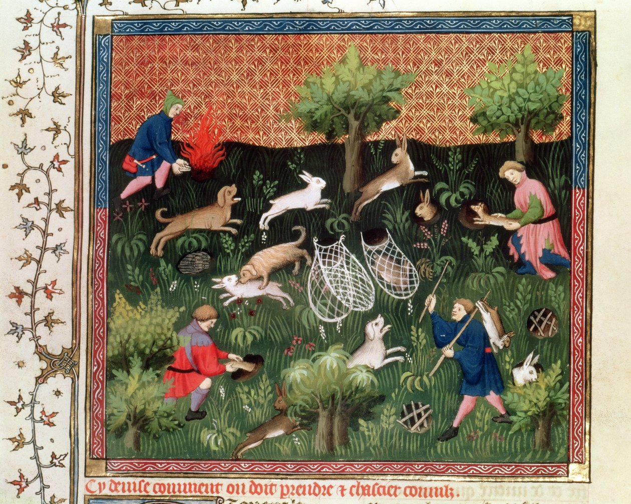 Chasse aux lièvres, du Livre de la Chasse par Gaston Phébus de Foix, fin du 15ème siècle - French School