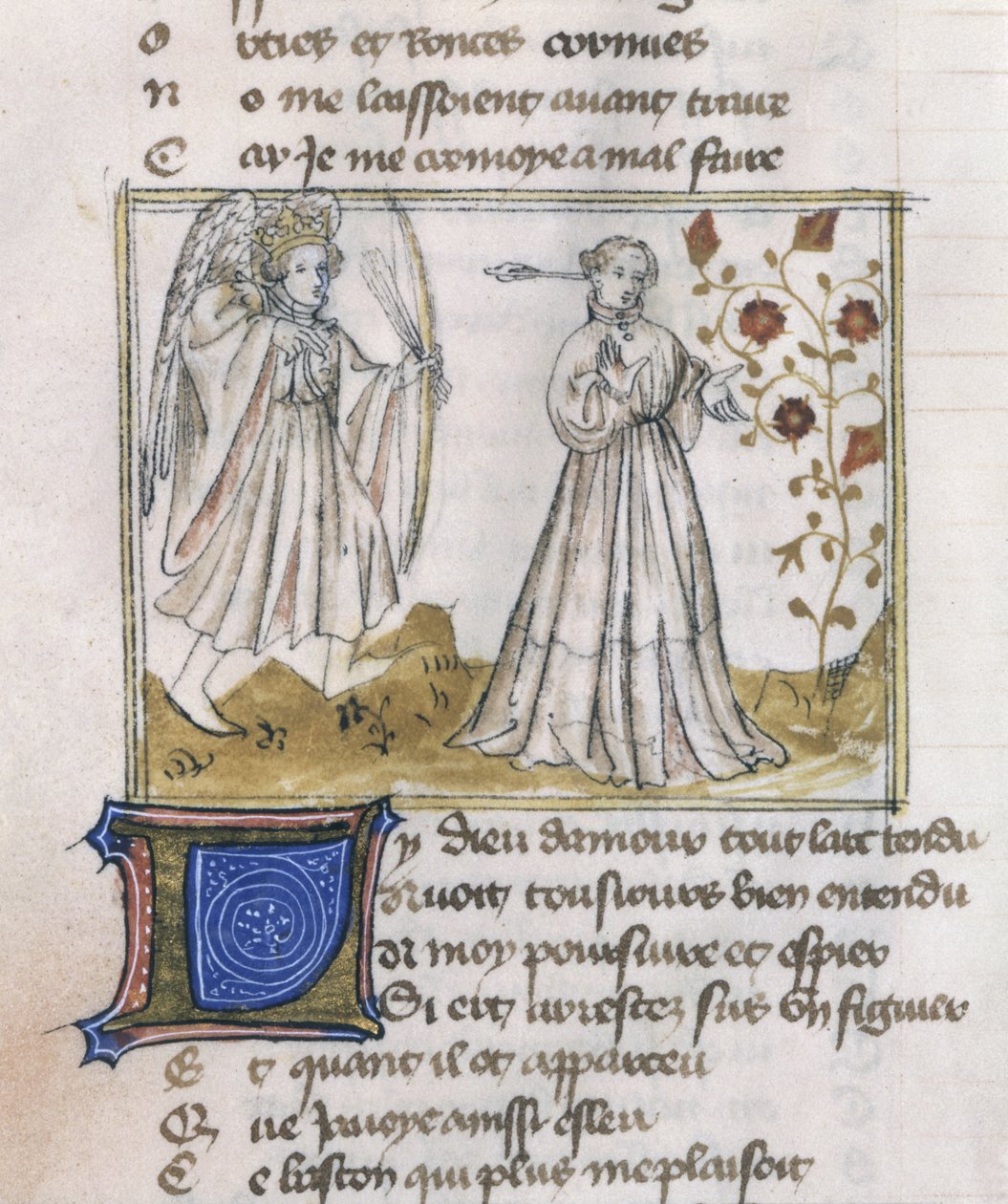 Ms Fr 805 fol.13v Illustration du Roman de la Rose - French School