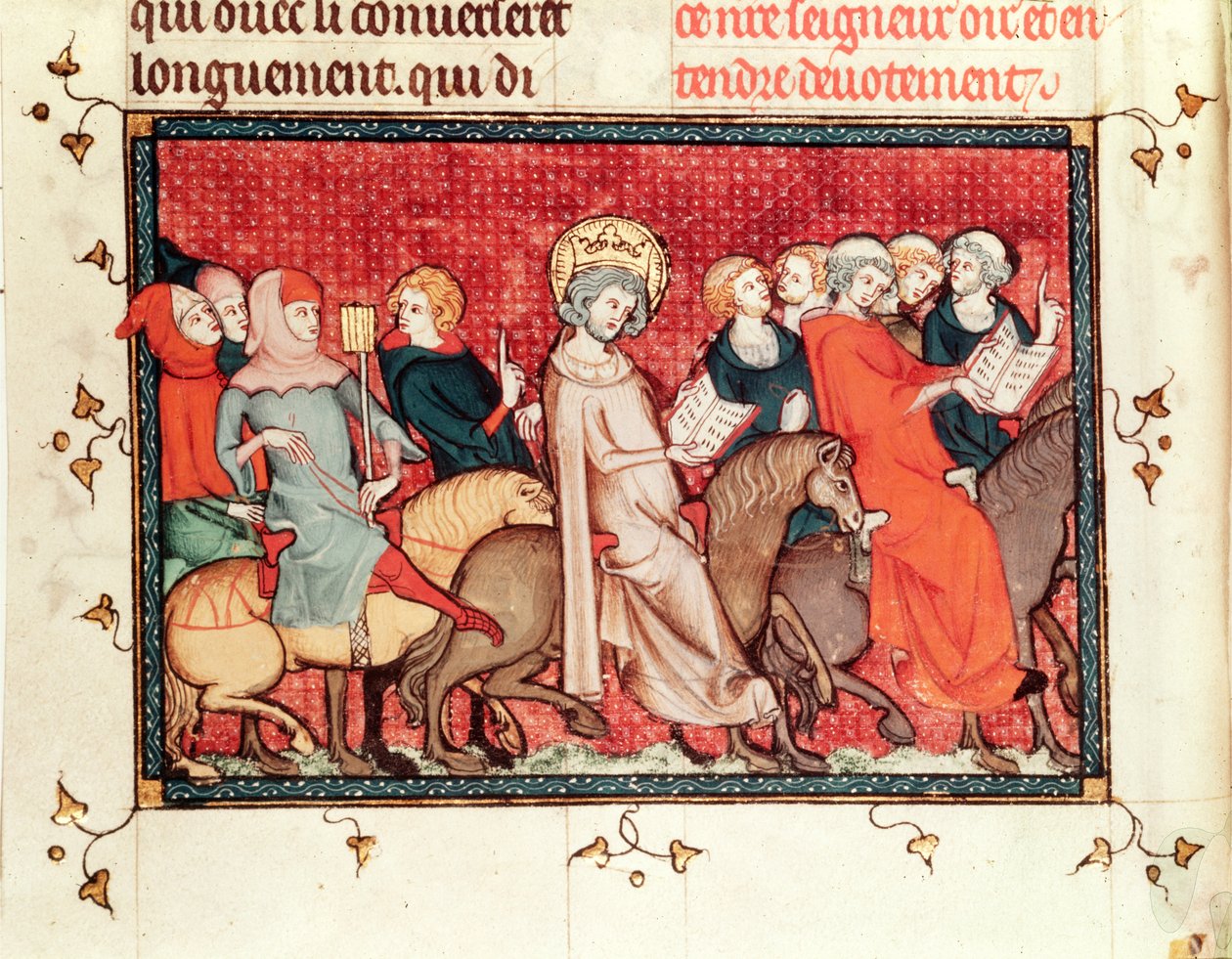Le roi dictant ses heures à cheval, de la Vie et Miracles de Saint Louis, c.1330-40 - French School