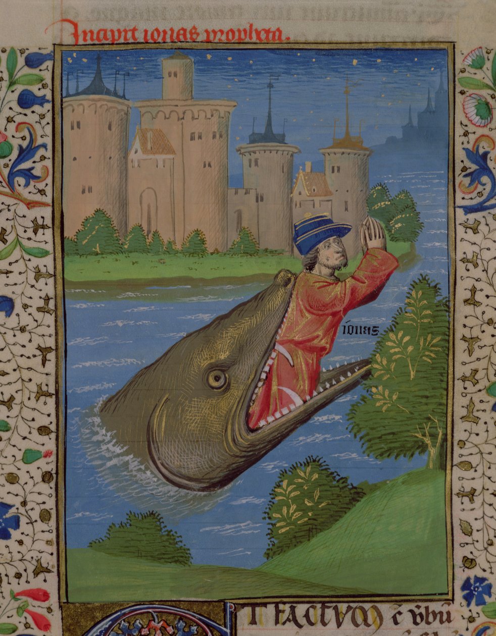 Jonas et la baleine, de la Bible de Jean XXII - French School