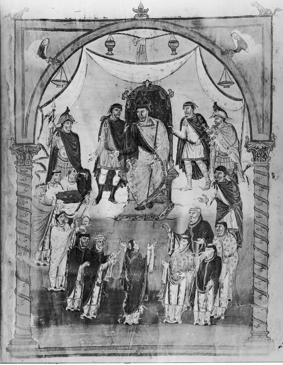 Le Roi Charles II (823-877) Recevant une Bible du Comte Vivian et des Moines de Saint-Martin de Tours, de la Première Bible de Charles le Chauve, c.843-51 - French School