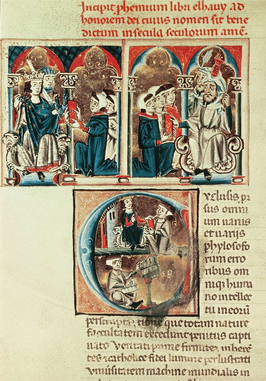 Ms Lat. 6912 fol.1v Un érudit juif présentant une traduction d