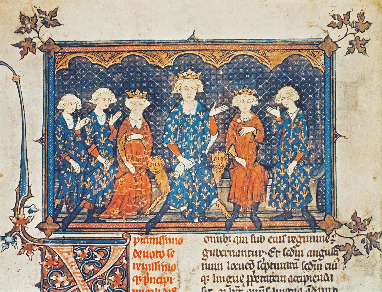 Philippe IV (1268-1314) de France avec ses quatre enfants et son frère Charles de Valois - French School