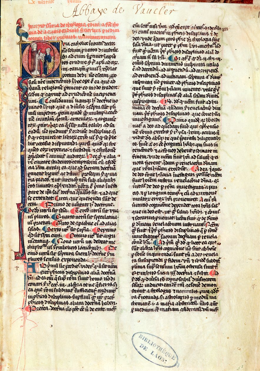 Ms de Vauclair 160 Fol.1 Page de la Somme de Théologie par St. Thomas d