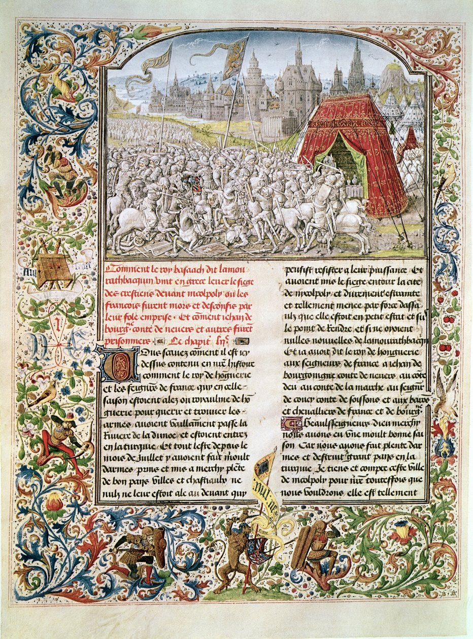 Ms t.4 fol.230 Bataille de Nicopolis en 1396, fac-similé du manuscrit de Breslau, des Chroniques de Froissart, 1472 - French School