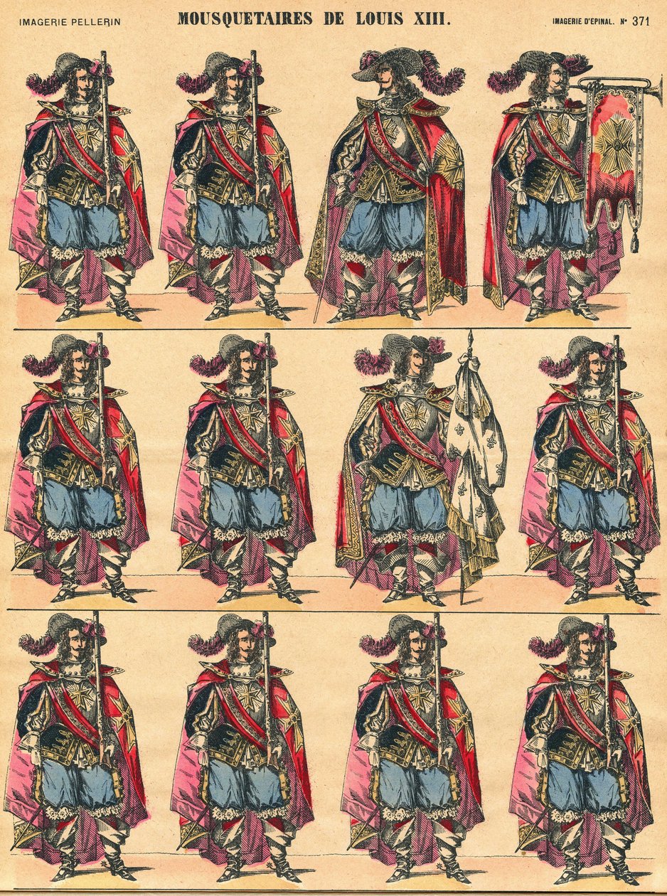 Mousquetaires de Louis XIII, planche descriptive. Imagerie d