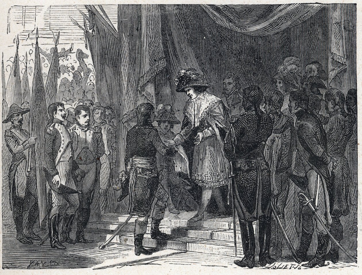 Napoléon Bonaparte (1769-1821) remet le traité de Campoformio aux membres du Directoire le 10 décembre 1797. Ce traité entre la France et l