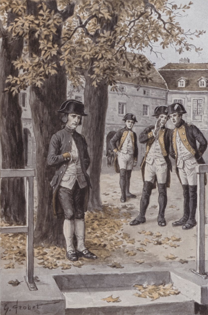 Napoleon at Ecole Militaire, Brienne (litho) - French School