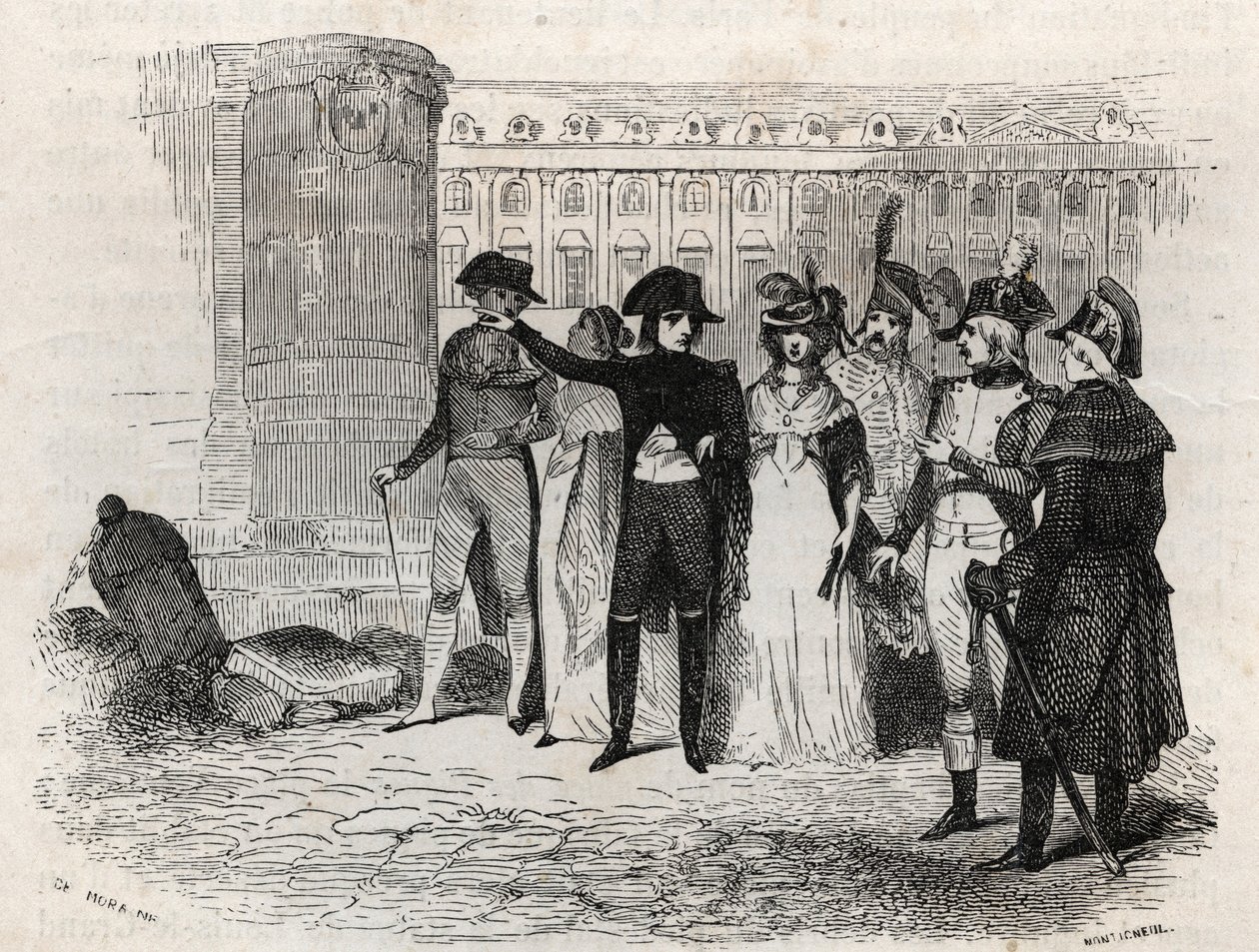Napoléon se promenant avec Madame Tallien, née Thérèse Cabarrus, princesse de Caraman, princesse de Caraman Chimay (1773-1835) place Vendôme à Paris - gravure dans « Les rues de Paris ». Paris ancien et moderne : origines, histoire, monuments, costumes, mœ - French School