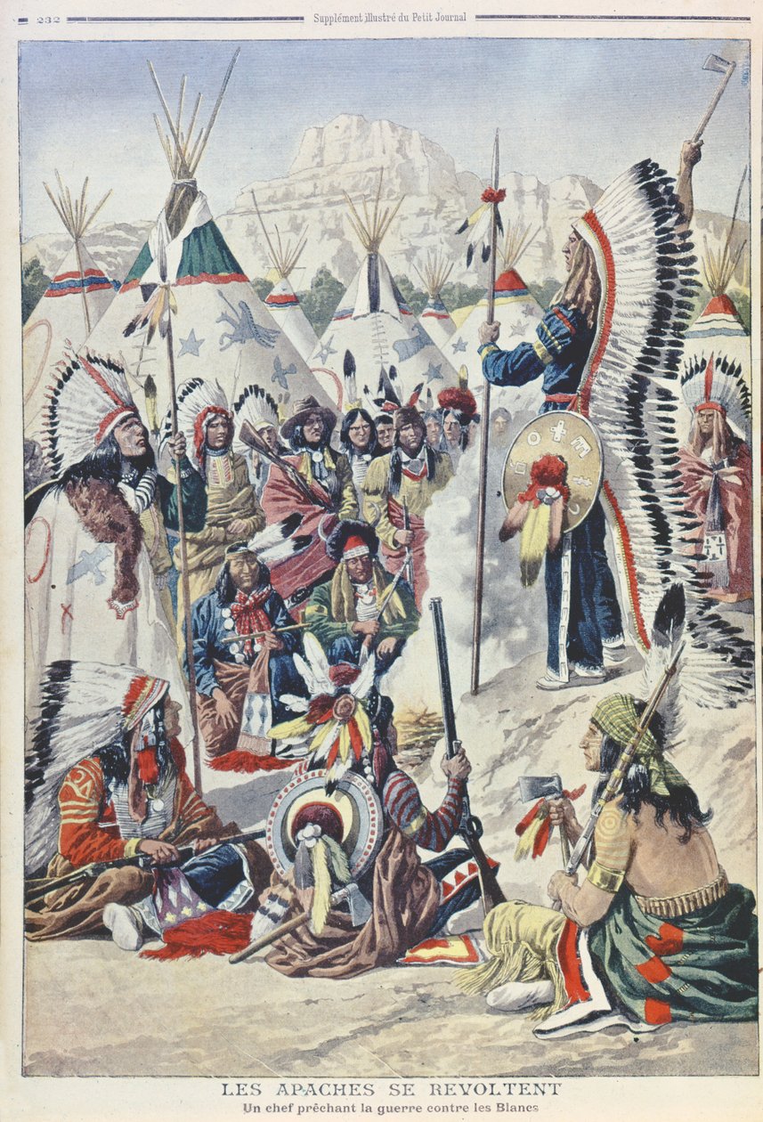 Chef amérindien incitant à la révolte contre les Blancs, illustration du Petit Journal - French School