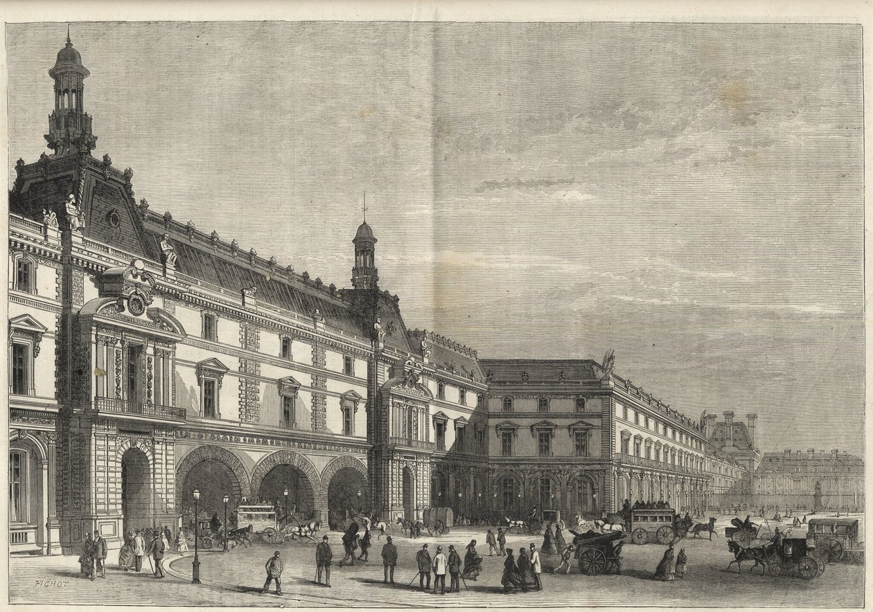 Nouveaux bâtiments des Tuileries sur la place du Carrousel (gravure) - Le nouveau Louvre - façade côté place du Carrousel et salle des États - Gravure de 1869 - French School