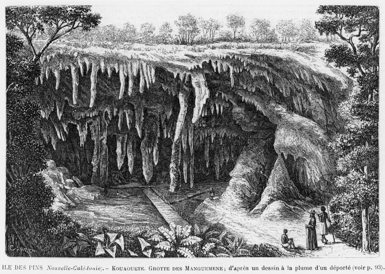 Nouvelle-Calédonie, île des Pins, grotte de Kouaouete, Manguemene, illustration du bulletin Les Missions Catholiques, d