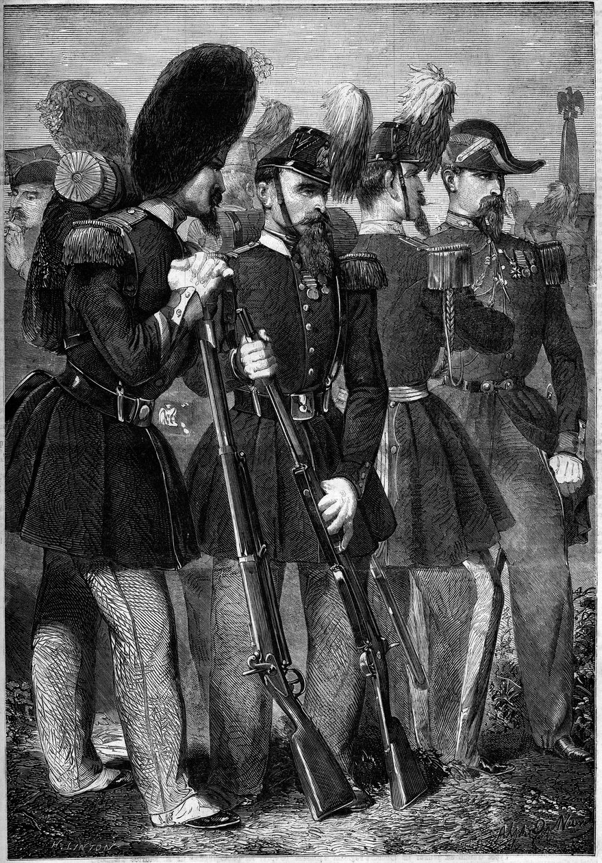 Nouveaux uniformes de la garde impériale française en 1860. Gravure dans « Le Monde Illustré » n°165 du 9 juin 1860. - French School