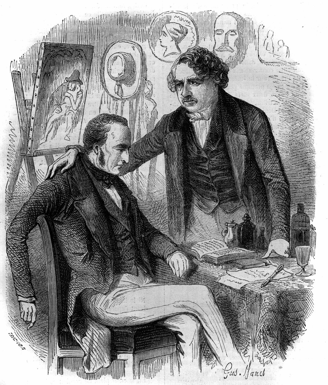 Nicéphore Niépce (1765-1833) et Louis Daguerre (1787-1851), inventeurs français, pionniers de la photographie. Gravure de 1852. - French School